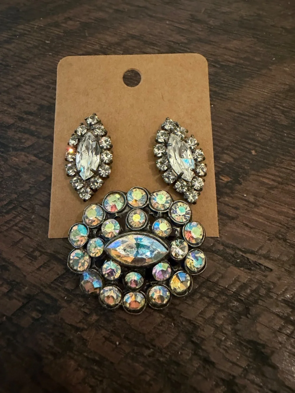 Gorgeous Vintage Rhinestone Pin and Pierced Earring Set